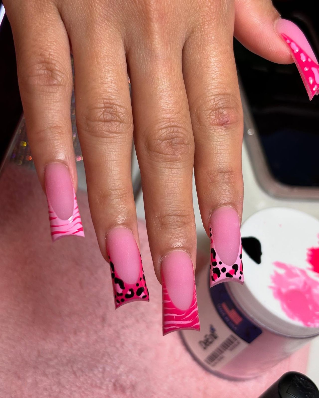 Hot pink French set with zebra and leopard prints